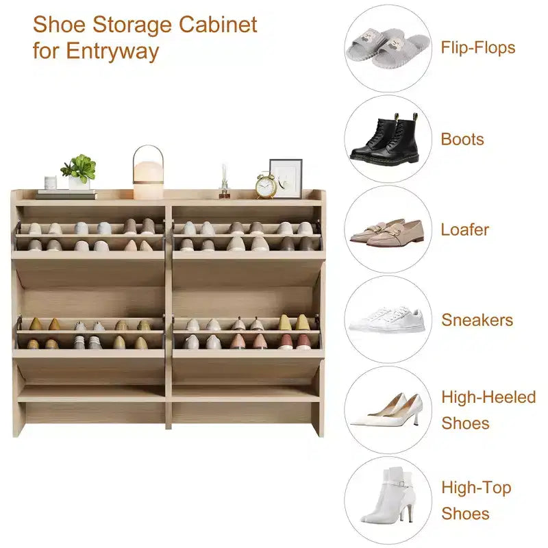 Shoe Cabinet with Flip Drawers, Modern Shoe Storage for Entryway, Wooden Shoe Cabinet with Adjustable Shelf