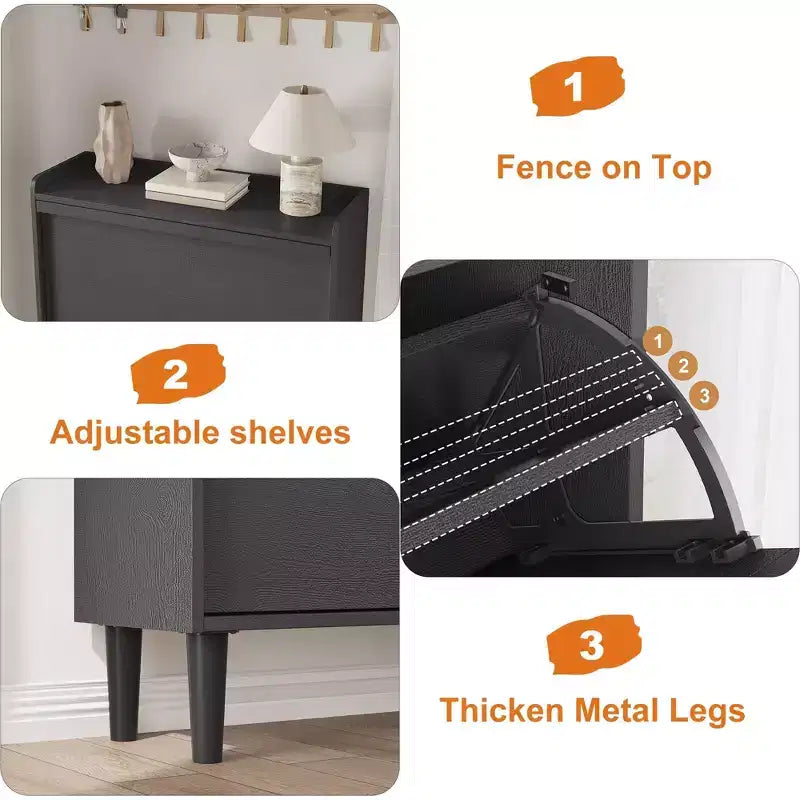 Shoe Cabinet with Flip Drawers, Modern Shoe Storage for Entryway, Wooden Shoe Cabinet with Adjustable Shelf
