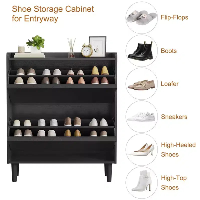 Shoe Cabinet with Flip Drawers, Modern Shoe Storage for Entryway, Wooden Shoe Cabinet with Adjustable Shelf