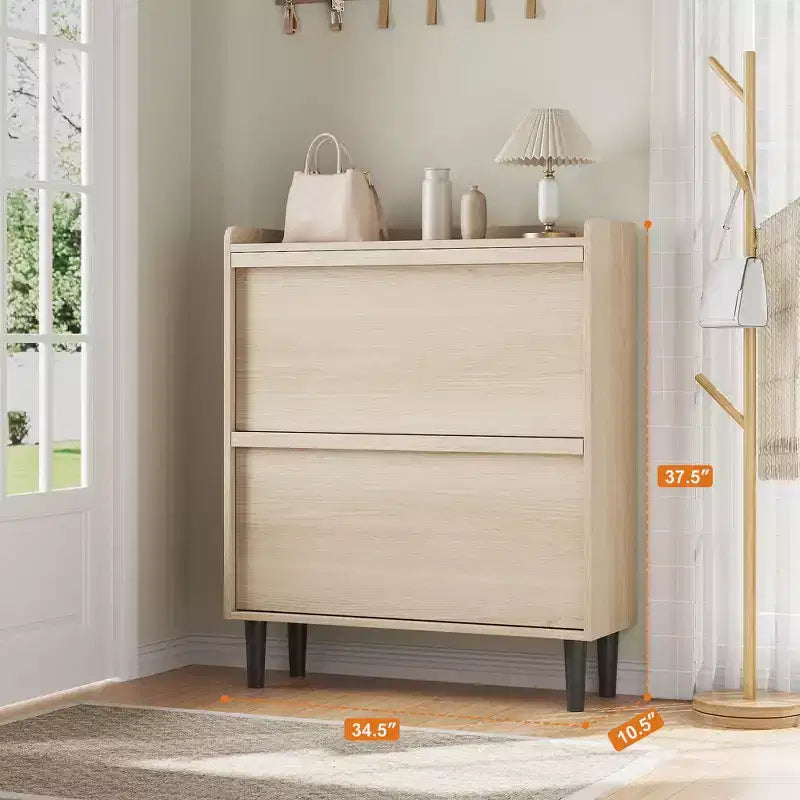 Shoe Cabinet with Flip Drawers, Modern Shoe Storage for Entryway, Wooden Shoe Cabinet with Adjustable Shelf