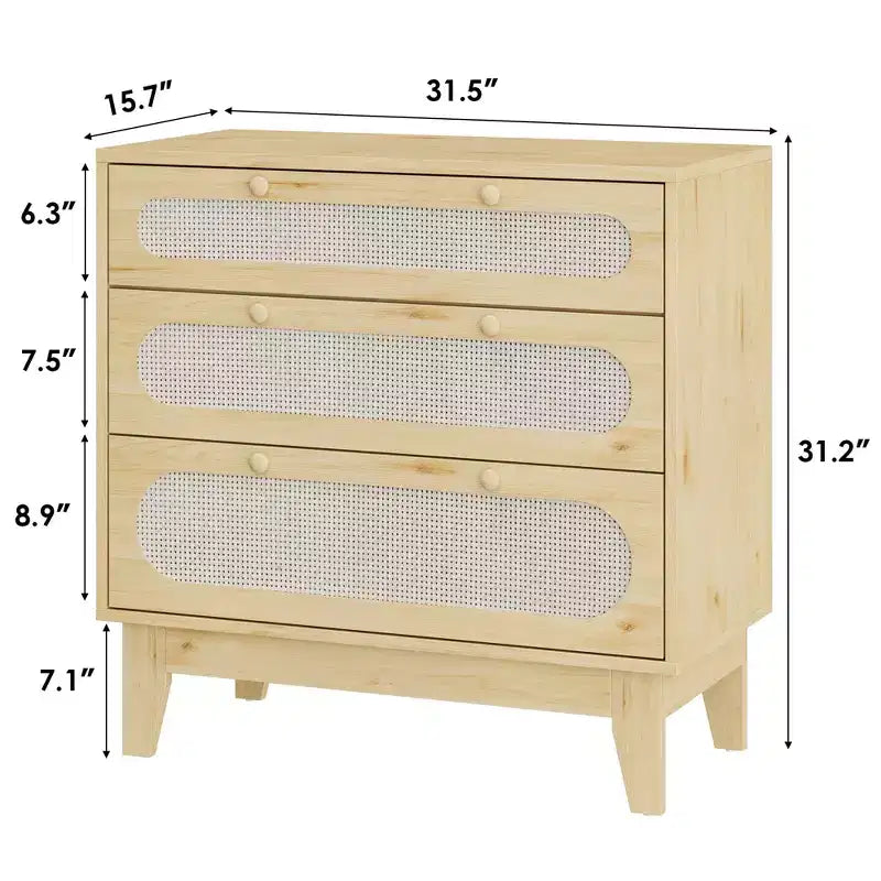 Rattan Nightstand with Drawers, Modern Large Bedside Table Night Stand for Bedroom