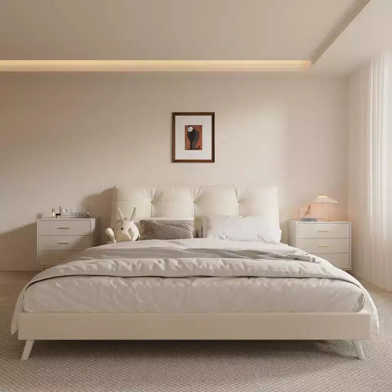 Modern White Chest of Drawers, 8 Drawer Dresser with Gold Handles and Legs, Wooden Nightstand with Linen-Textured Surface