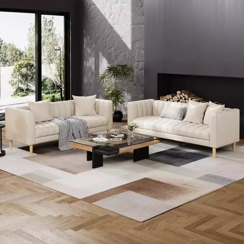 Faux Leather Sofa Couch, Modern 78 W Sofa with Deep Seats, 3 Seater Sofa Couch with 2 Throw Pillows and Wood Legs, Easy Assembly