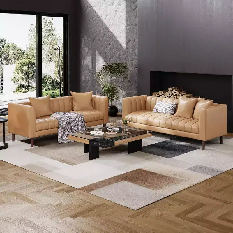 Faux Leather Sofa Couch, Modern 78 W Sofa with Deep Seats, 3 Seater Sofa Couch with 2 Throw Pillows and Wood Legs, Easy Assembly