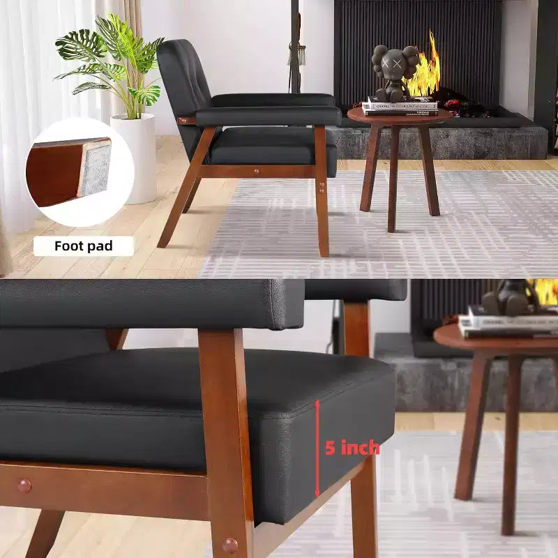 TYBOATLE Faux Leather Black Armchair with Wooden Frame, Upholstered Living Room Chairs Comfy Reading for Small Spaces