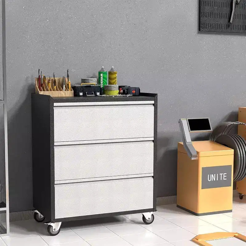 Acekool Heavy Duty Metal Tool Cart with 3 Drawers, Rolling Toolbox Storage Cabinet on Wheels for Garage, Workshop, Warehouse, Gray