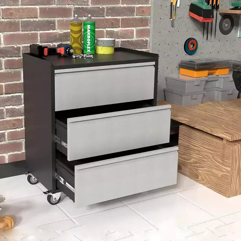 Acekool Heavy Duty Metal Tool Cart with 3 Drawers, Rolling Toolbox Storage Cabinet on Wheels for Garage, Workshop, Warehouse, Gray