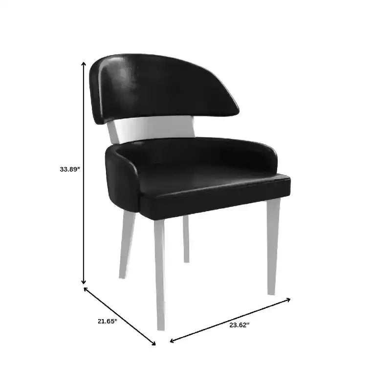 LeisureMod Ethos Modern Dining Chairs Set of 2  Leather Seats with Curved Back and Black Iron Legs, Seating for Kitchen, Dining Room, Cafe