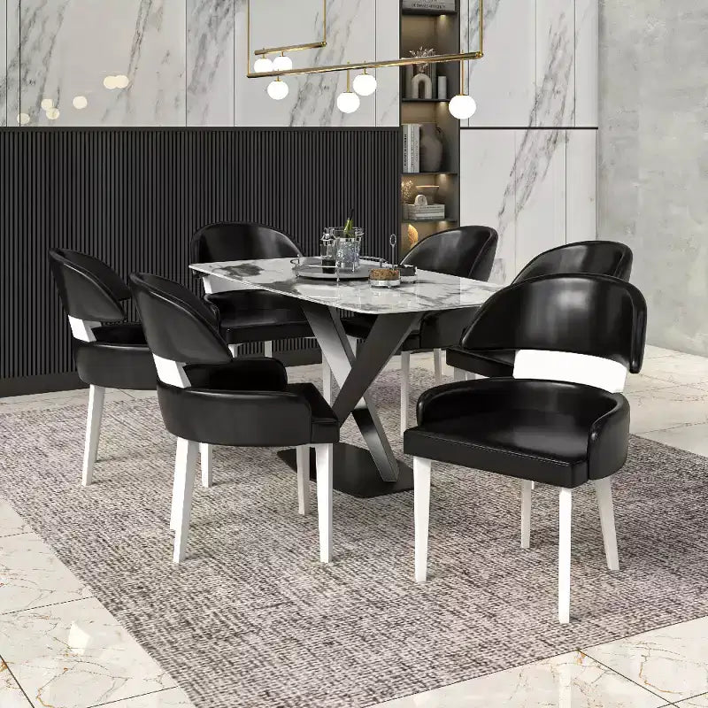 LeisureMod Ethos Modern Dining Chairs Set of 2  Leather Seats with Curved Back and Black Iron Legs, Seating for Kitchen, Dining Room, Cafe