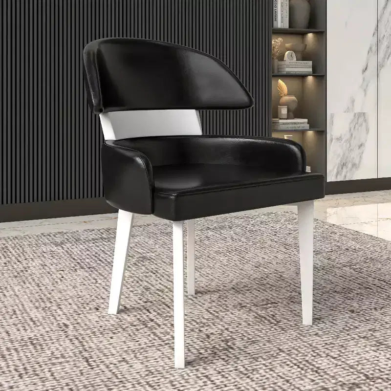 LeisureMod Ethos Modern Dining Chairs Set of 2  Leather Seats with Curved Back and Black Iron Legs, Seating for Kitchen, Dining Room, Cafe