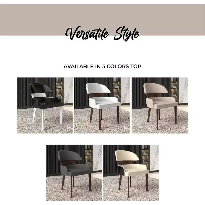 LeisureMod Ethos Modern Dining Chairs Set of 2  Leather Seats with Curved Back and Black Iron Legs, Seating for Kitchen, Dining Room, Cafe