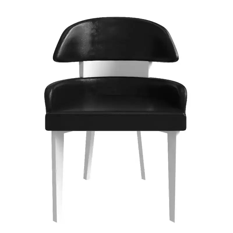 LeisureMod Ethos Modern Dining Chairs Set of 2  Leather Seats with Curved Back and Black Iron Legs, Seating for Kitchen, Dining Room, Cafe