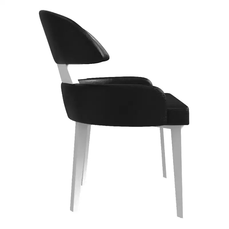 LeisureMod Ethos Modern Dining Chairs Set of 2  Leather Seats with Curved Back and Black Iron Legs, Seating for Kitchen, Dining Room, Cafe