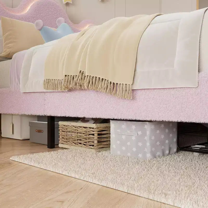 Bed Frame with Adjustable Upholstered Headboard Girls Boucle Platform Bed Frame with Storage Drawers Princess Bed Frame for Kids