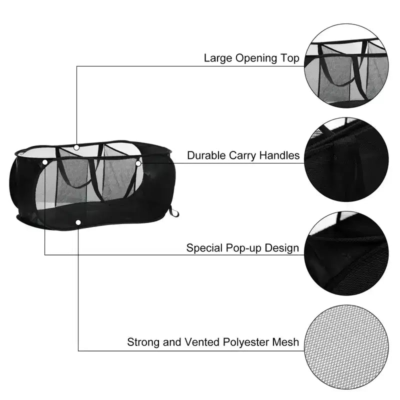 Unique Bargains Compartment Collapsible Mesh Laundry Basket 1 Pc