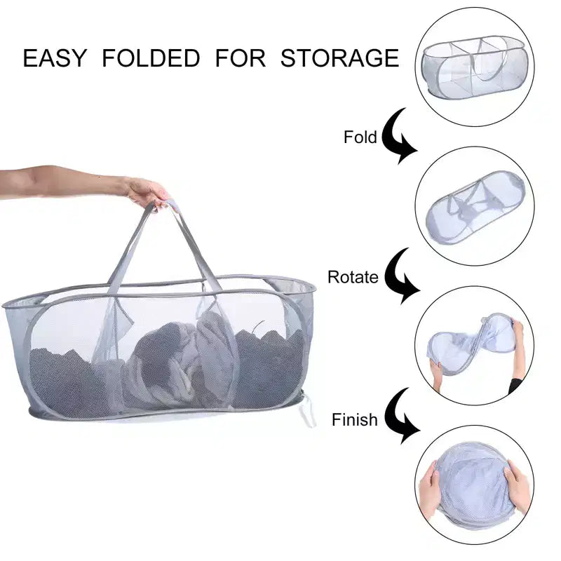 Unique Bargains Compartment Collapsible Mesh Laundry Basket 1 Pc