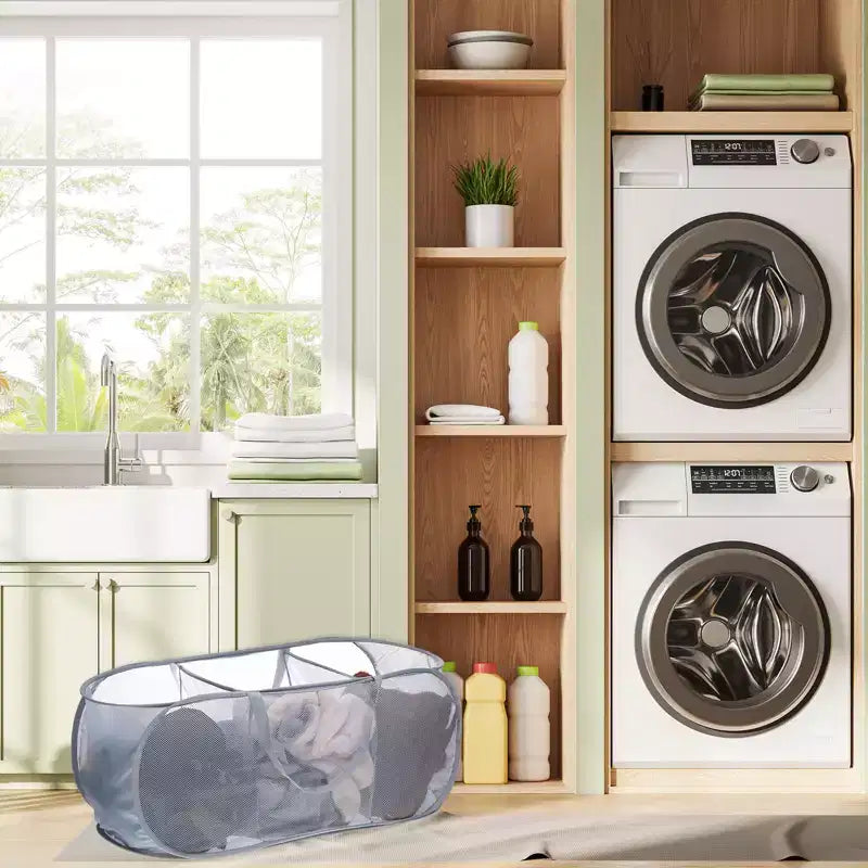 Unique Bargains Compartment Collapsible Mesh Laundry Basket 1 Pc