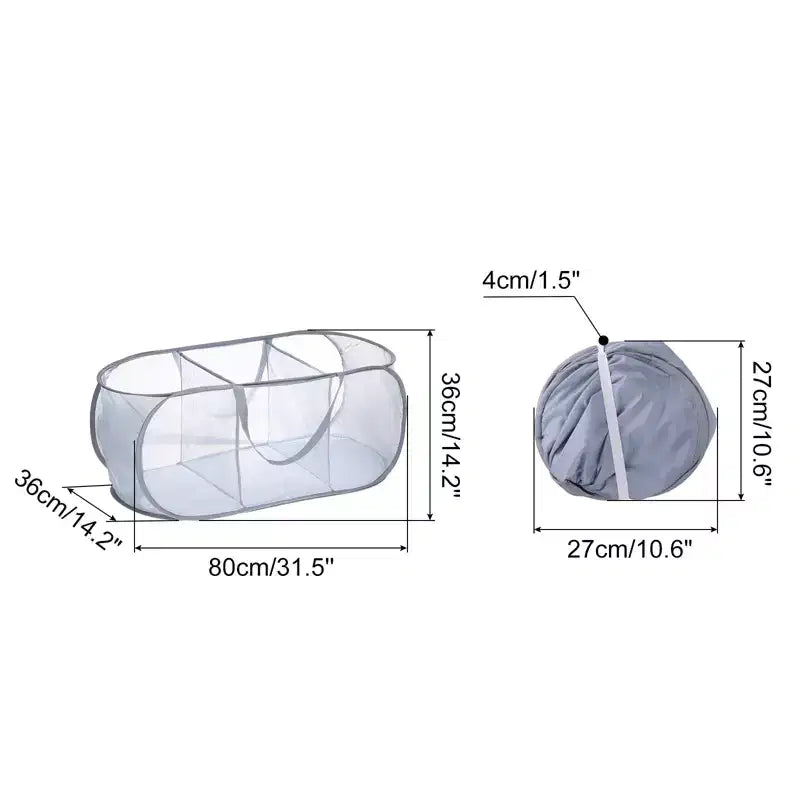 Unique Bargains Compartment Collapsible Mesh Laundry Basket 1 Pc