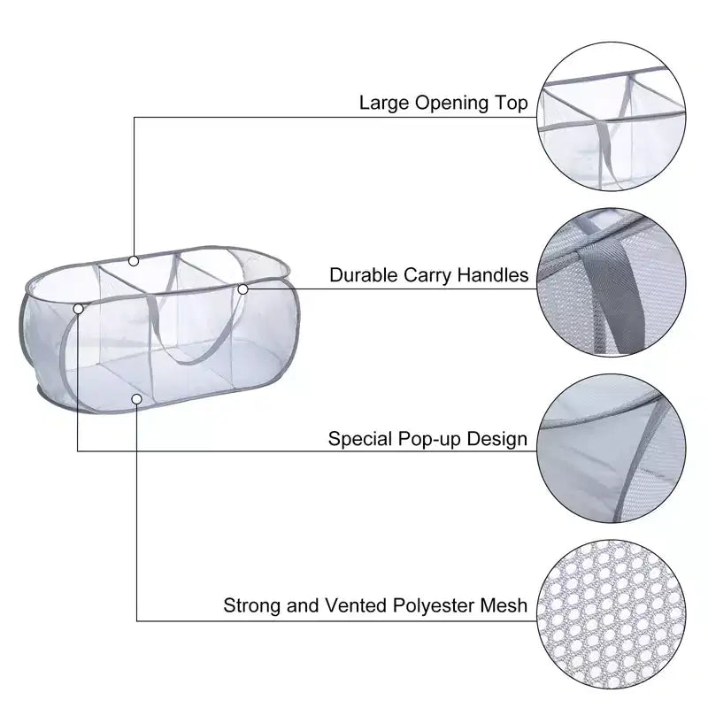 Unique Bargains Compartment Collapsible Mesh Laundry Basket 1 Pc