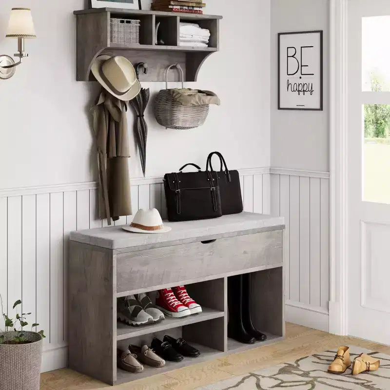 Shoe Bench with Cushion,Adjustable Shelf Entryway Bench,Hidden Storage Shoe Bench Wooden Shoe Rack,for Entryway, Hallway