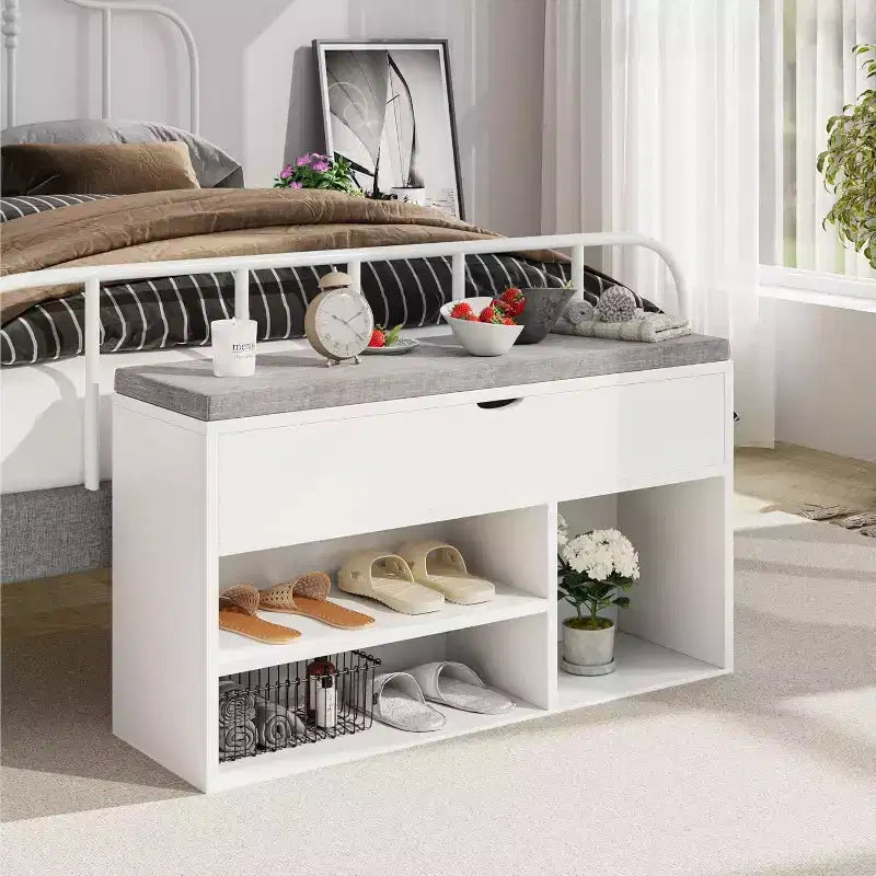 Shoe Bench with Cushion,Adjustable Shelf Entryway Bench,Hidden Storage Shoe Bench Wooden Shoe Rack,for Entryway, Hallway