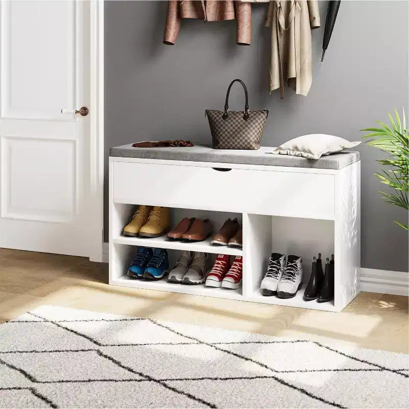 Shoe Bench with Cushion,Adjustable Shelf Entryway Bench,Hidden Storage Shoe Bench Wooden Shoe Rack,for Entryway, Hallway