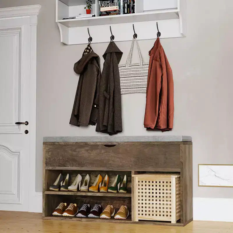 Shoe Bench with Cushion,Adjustable Shelf Entryway Bench,Hidden Storage Shoe Bench Wooden Shoe Rack,for Entryway, Hallway