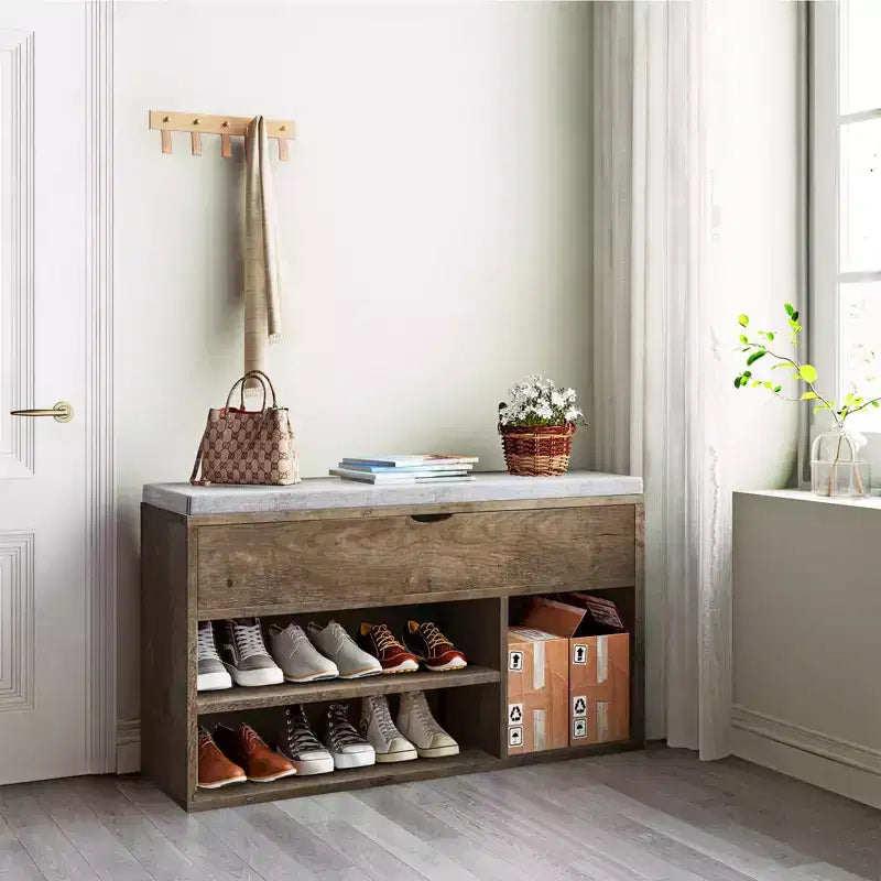 Shoe Bench with Cushion,Adjustable Shelf Entryway Bench,Hidden Storage Shoe Bench Wooden Shoe Rack,for Entryway, Hallway