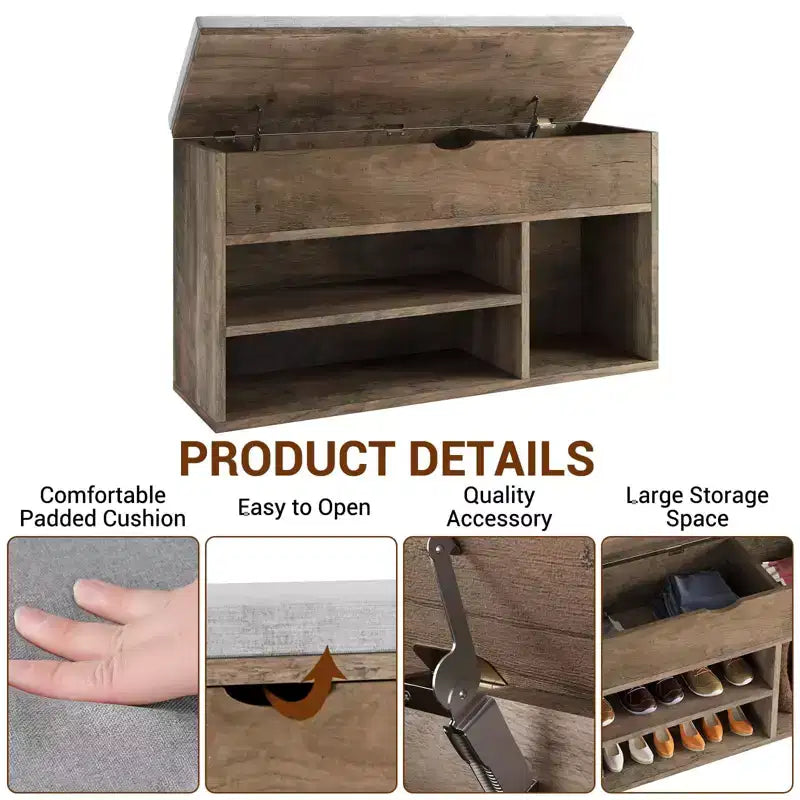 Shoe Bench with Cushion,Adjustable Shelf Entryway Bench,Hidden Storage Shoe Bench Wooden Shoe Rack,for Entryway, Hallway