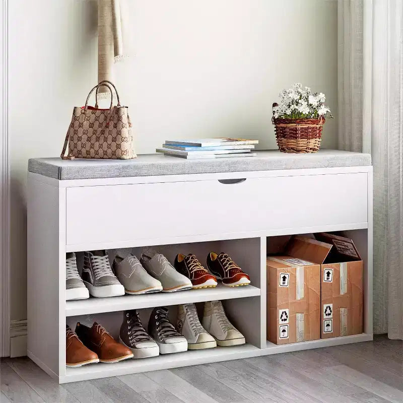 Shoe Bench with Cushion,Adjustable Shelf Entryway Bench,Hidden Storage Shoe Bench Wooden Shoe Rack,for Entryway, Hallway