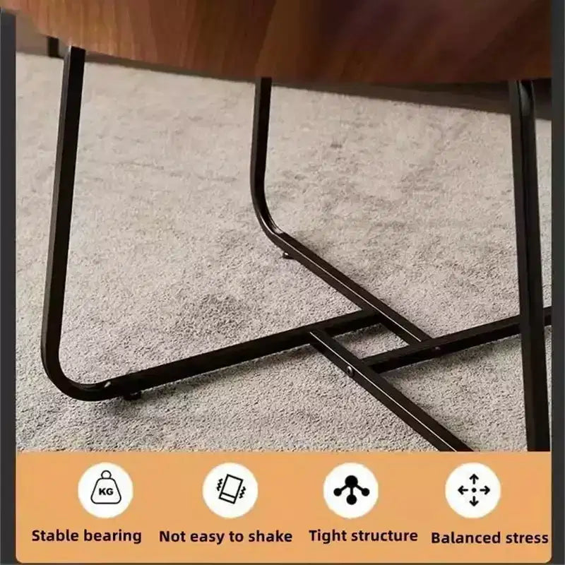 Round Coffee Table, Set of 2, Wooden Living Room Table with Metal Frame, Side Tables for Living Room Table