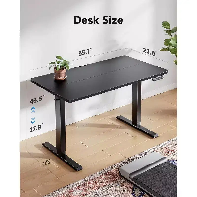 HUANUO 55x24 Electric Standing Desk, Adjustable Height, 4 Memory Settings, Headphone Hook for Home Office, Black