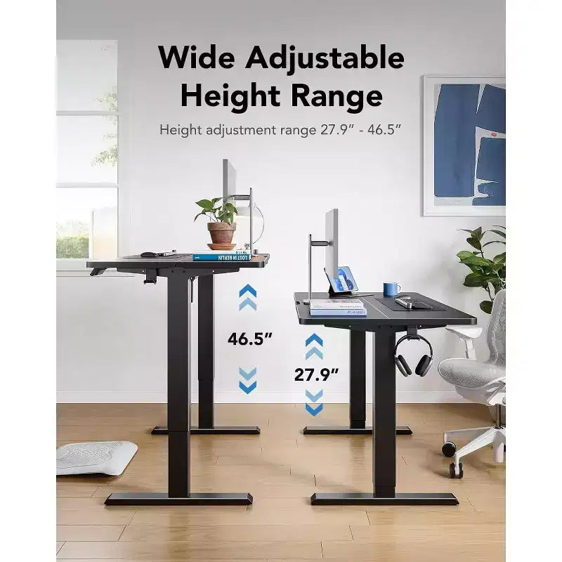 HUANUO 55x24 Electric Standing Desk, Adjustable Height, 4 Memory Settings, Headphone Hook for Home Office, Black