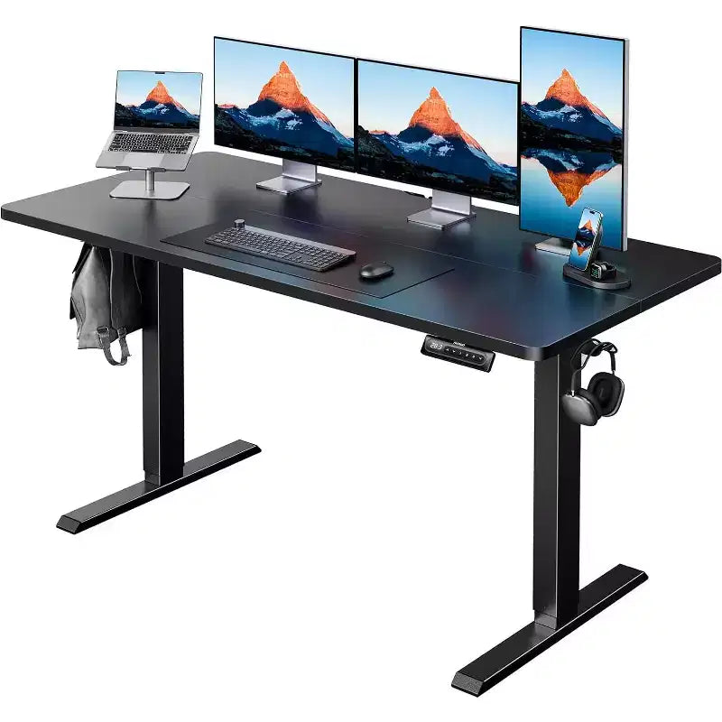HUANUO 55x24 Electric Standing Desk, Adjustable Height, 4 Memory Settings, Headphone Hook for Home Office, Black
