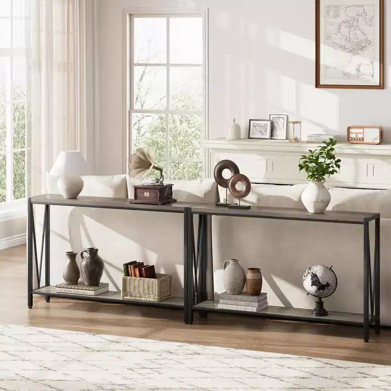 TROPOW Console Table, 2 Tier Entryway Table, Narrow Sofa Table with Storage, Console Table for Entryway, Living Room, Hallway