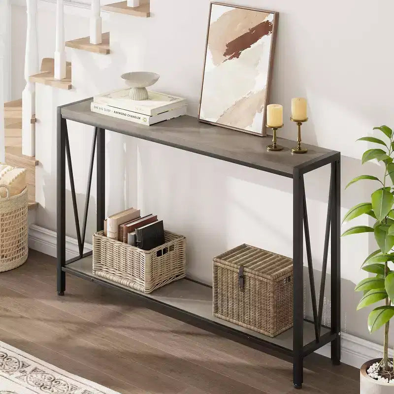 TROPOW Console Table, 2 Tier Entryway Table, Narrow Sofa Table with Storage, Console Table for Entryway, Living Room, Hallway