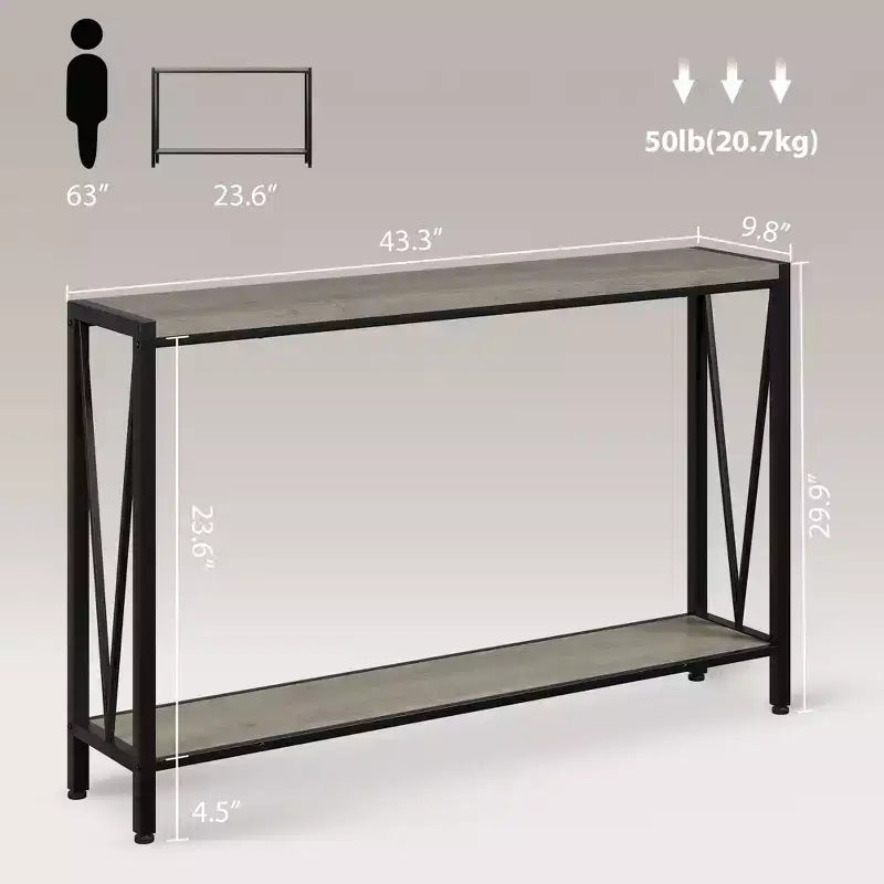 TROPOW Console Table, 2 Tier Entryway Table, Narrow Sofa Table with Storage, Console Table for Entryway, Living Room, Hallway