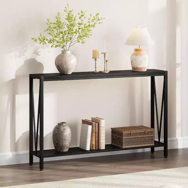TROPOW Console Table, 2 Tier Entryway Table, Narrow Sofa Table with Storage, Console Table for Entryway, Living Room, Hallway