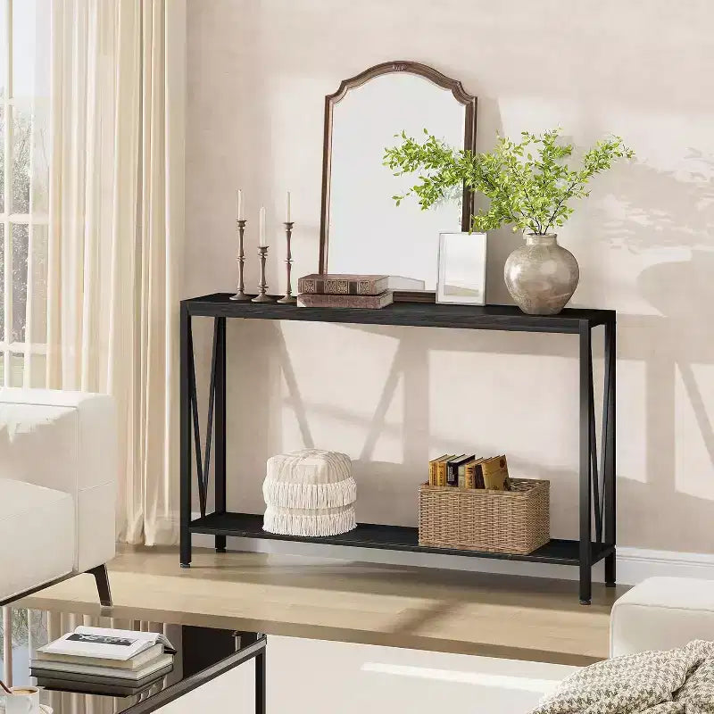 TROPOW Console Table, 2 Tier Entryway Table, Narrow Sofa Table with Storage, Console Table for Entryway, Living Room, Hallway
