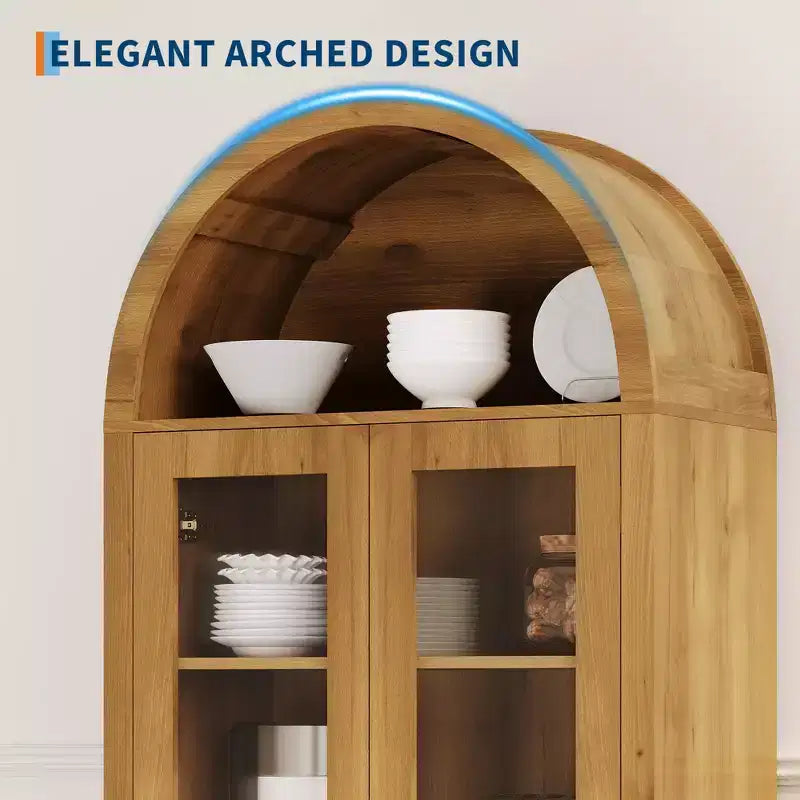 70 Tall Arched Kitchen Pantry Cabinet, Wood Kitchens Storage Cabinets with Adjustable Shelves, Versatile Cupboard for Dining Room, Bathroom