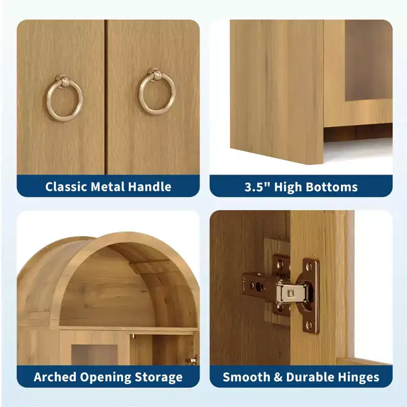 70 Tall Arched Kitchen Pantry Cabinet, Wood Kitchens Storage Cabinets with Adjustable Shelves, Versatile Cupboard for Dining Room, Bathroom