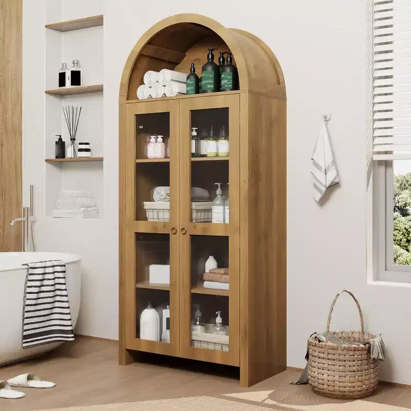 70 Tall Arched Kitchen Pantry Cabinet, Wood Kitchens Storage Cabinets with Adjustable Shelves, Versatile Cupboard for Dining Room, Bathroom