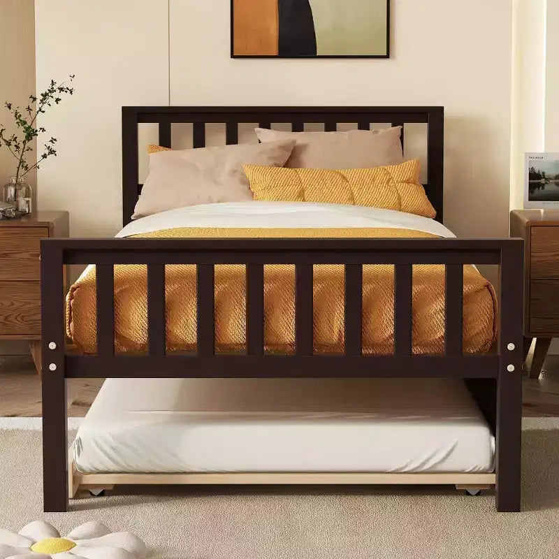 Acekool Twin Platform Bed Frame with Headboard, 2 Storage Drawers, Compact Noise-Free Design, No Box Spring Needed, for Kids or Guest Room