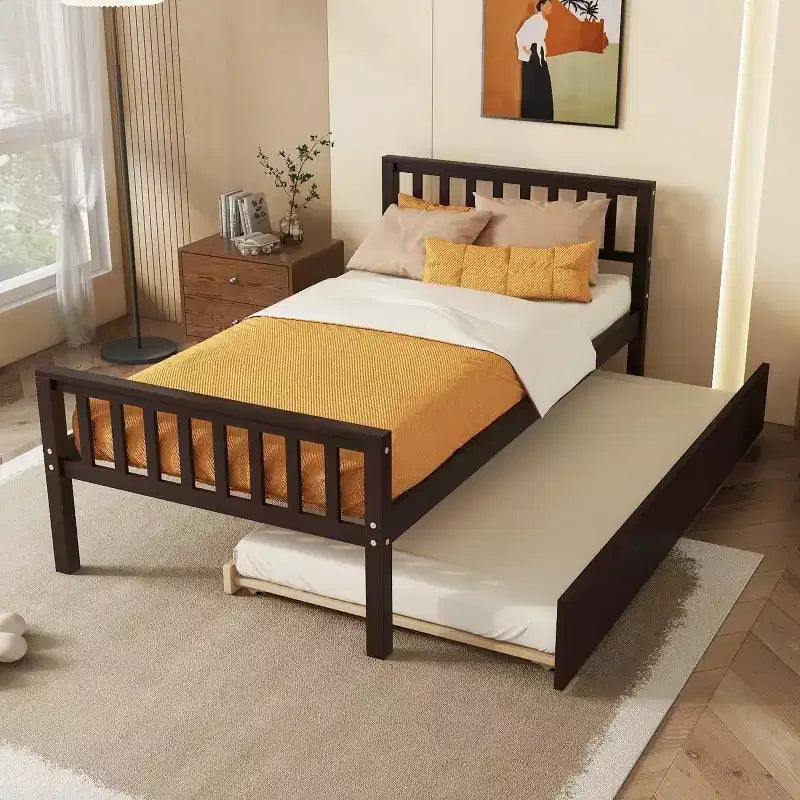 Acekool Twin Platform Bed Frame with Headboard, 2 Storage Drawers, Compact Noise-Free Design, No Box Spring Needed, for Kids or Guest Room