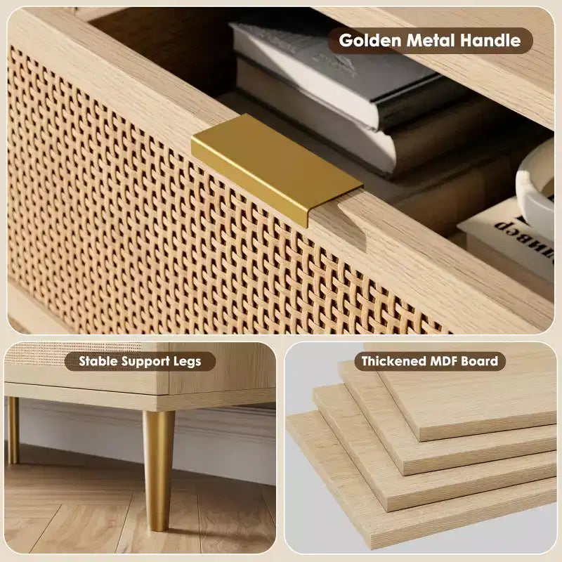 GustoWave Rattan 5 Drawer Dressers for Bedroom, Tall Dresser with Deep Drawers, Large Chest of Drawers for Closet with Wide Top, Long Wooden Dresser