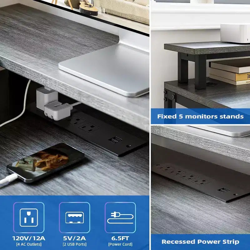Acekool 68 L-Shaped Gaming Desk - LED Lights & Built-in Charging Station