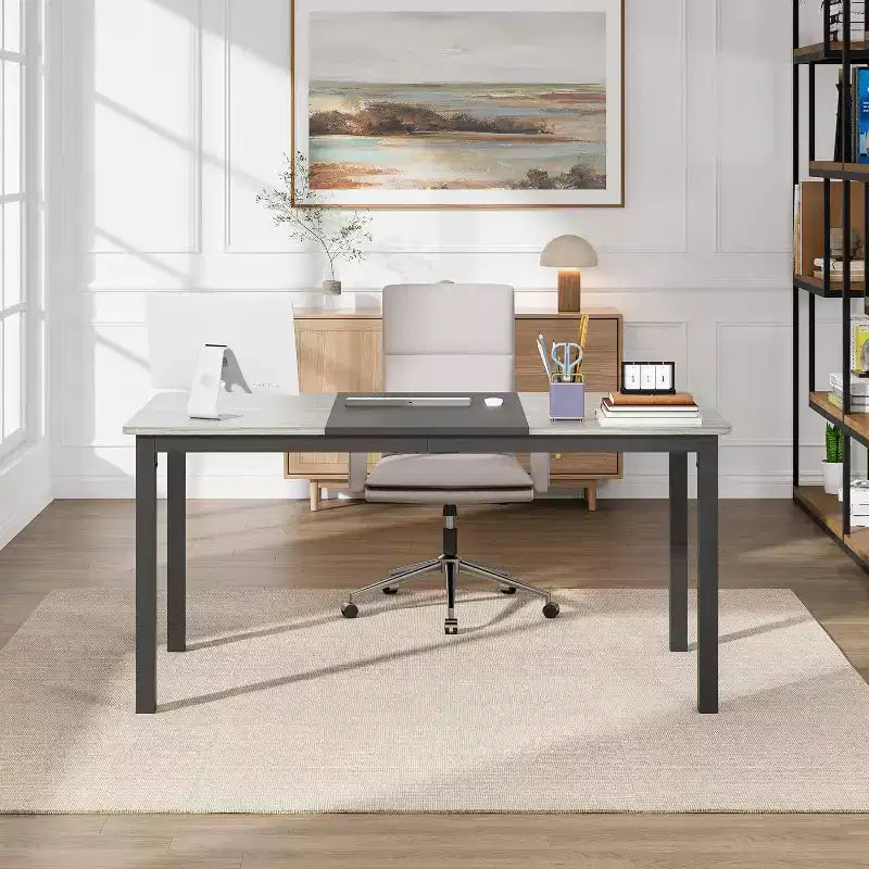 Acekool Modern Computer Desk, 63 Inch Office Table, Large Writing Desk Workstation with Metal Frame, Home Study Desk for Office