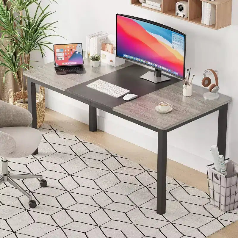 Acekool Modern Computer Desk, 63 Inch Office Table, Large Writing Desk Workstation with Metal Frame, Home Study Desk for Office