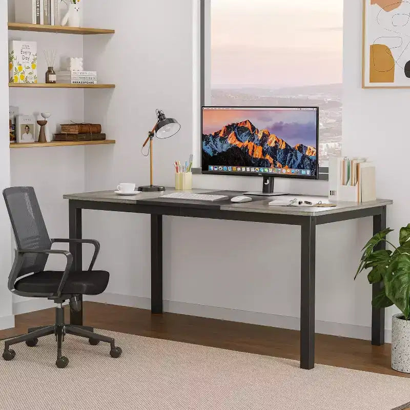 Acekool Modern Computer Desk, 63 Inch Office Table, Large Writing Desk Workstation with Metal Frame, Home Study Desk for Office