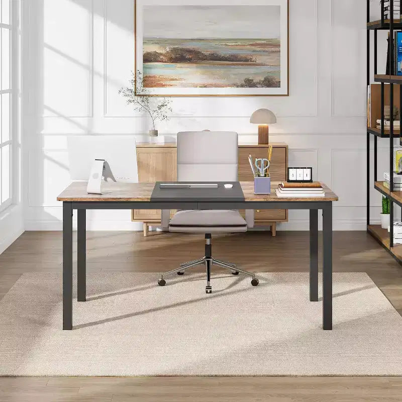 Acekool Modern Computer Desk, 63 Inch Office Table, Large Writing Desk Workstation with Metal Frame, Home Study Desk for Office